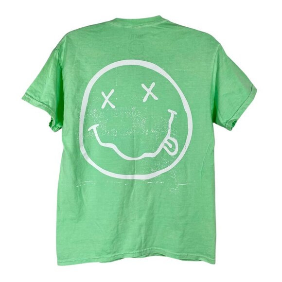 NWOT Nirvana Band Tee Green Medium 100% Cotton Licensed Merch Grunge Rock Smiley - Picture 3 of 8